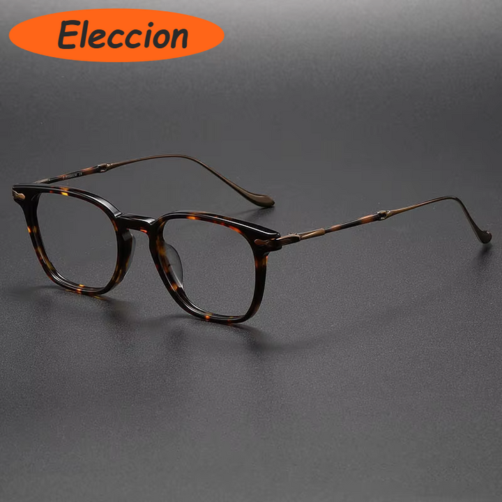 Eleccion Women's Full Rim Square Titanium Acetate Eyeglasses 92052 Full Rim Eleccion Tortoise - Bronze