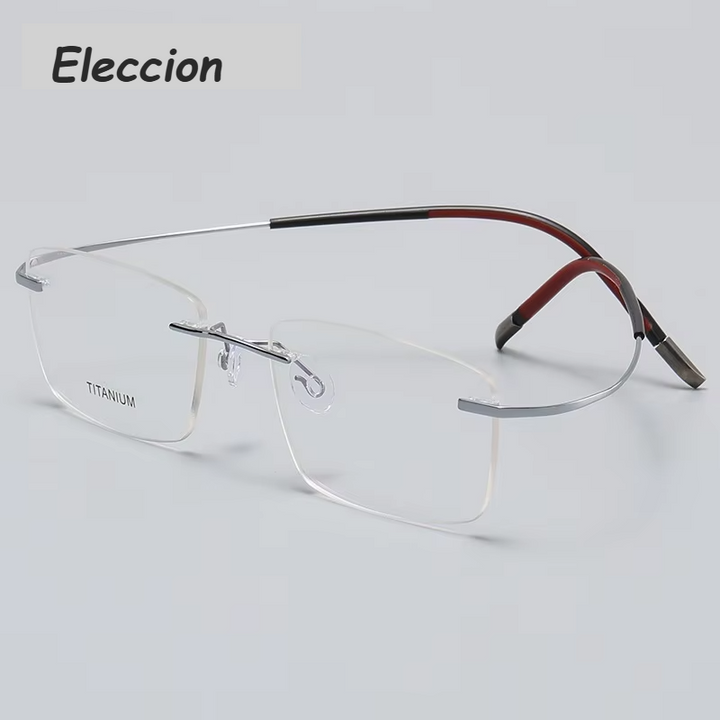 Eleccion Unisex Rimless Square Titanium Eyeglasses 47577 Rimless Eleccion Silver