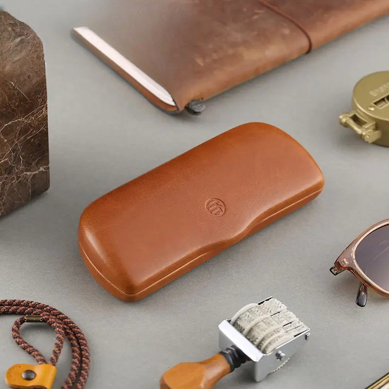 Cubojue Unisex Brown Hard Leather Eyeglass Case C008 — view 3 | Cubojue Case at FuzWeb