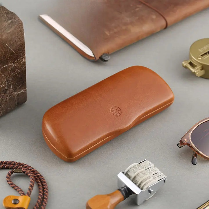 Cubojue Unisex Brown Hard Leather Eyeglass Case C008 — view 3 | Cubojue Case at FuzWeb