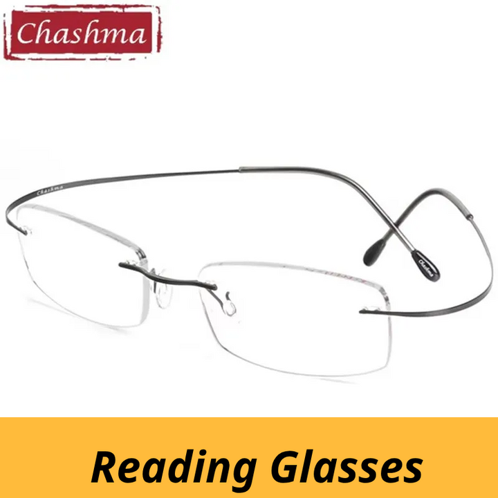 Chashma Unisex Rimless Square Titanium Reading Glasses 887044