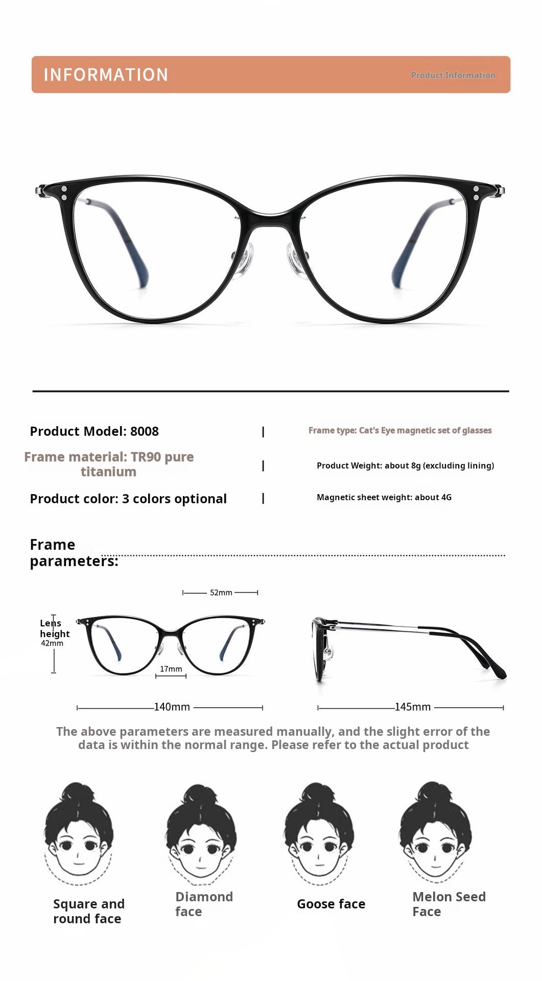 Momoja Womens Full Rim Cat Eye Tr90 Titanium Eyeglasses Clip On Sunglasses 80084 — view 2 | Momoja at FuzWeb
