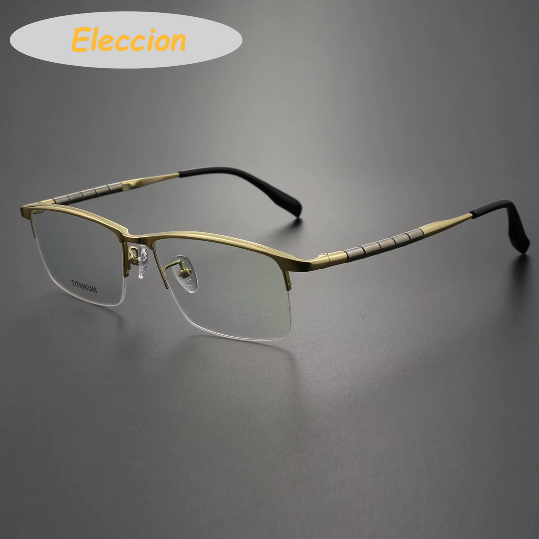 Eleccion Unisex Semi Rim Square Titanium Eyeglasses 942314 Semi Rim Eleccion Gold