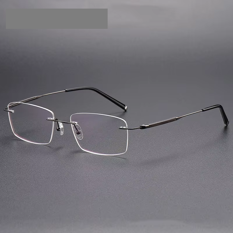 Eleccion Men's Rimless Square Titanium Eyeglasses Rosewood Temples 480958