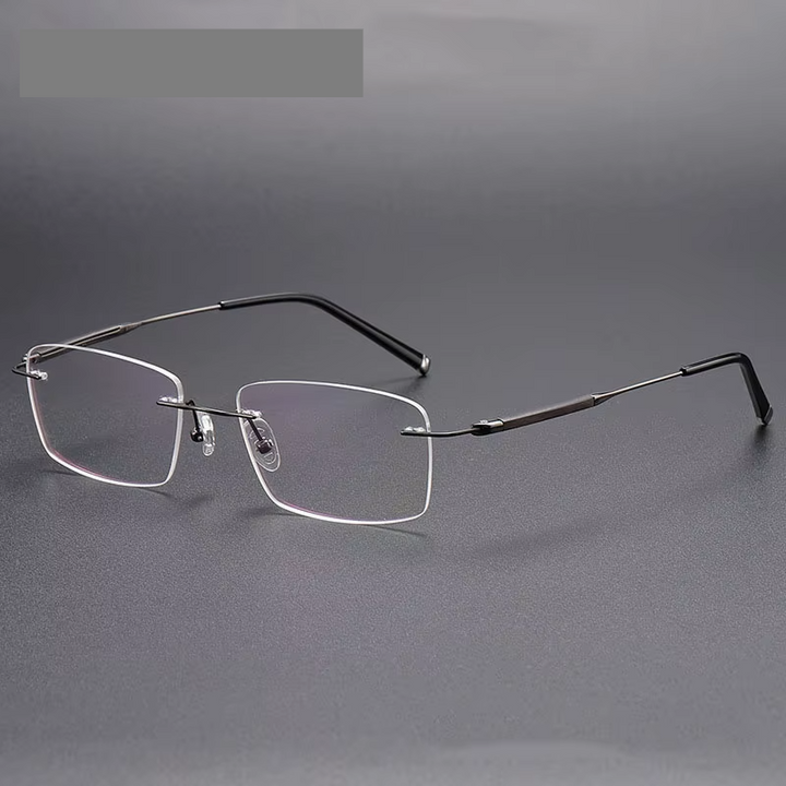 Eleccion Men's Rimless Square Titanium Eyeglasses Rosewood Temples 480958