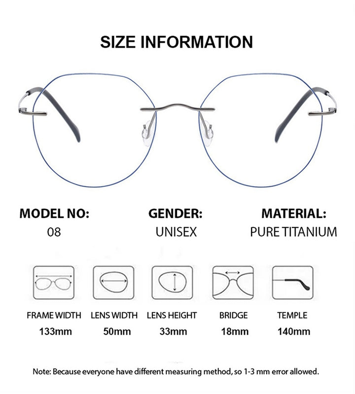 Chashma Womens Rimless Flat Top Round Titanium Eyeglasses 778408 — view 2 | Chashma at FuzWeb