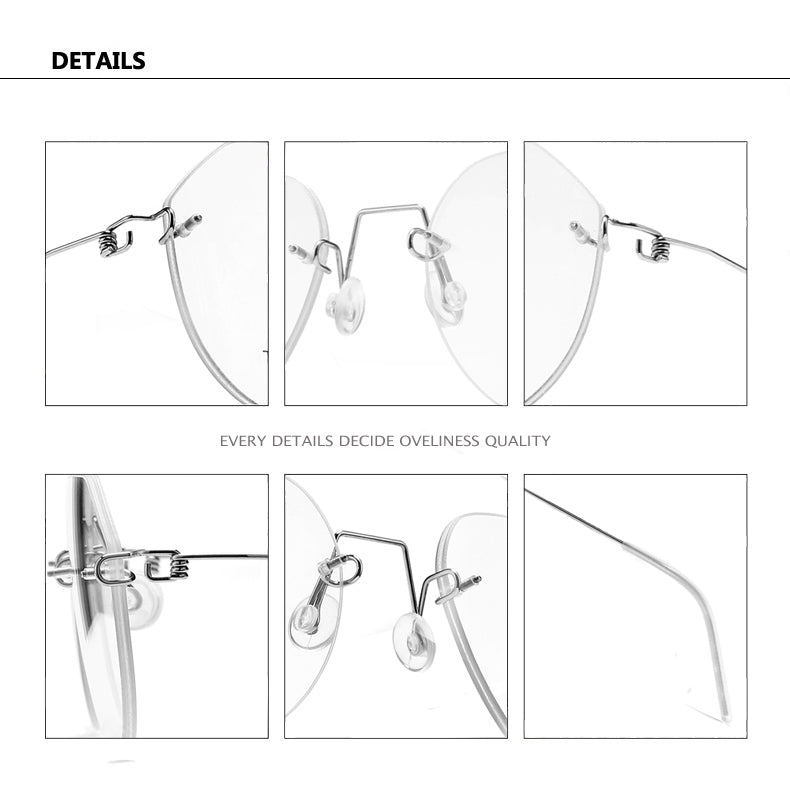 Oveliness Unisex Rimless Round Square Screwless Titanium Eyeglasses 9891.
