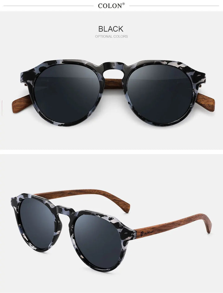 Yimaruili Unisex Full Rim Round Wood Frame HD Polarized Sunglasses 8048 — view 14 | Yimaruili Sunglasses at FuzWeb