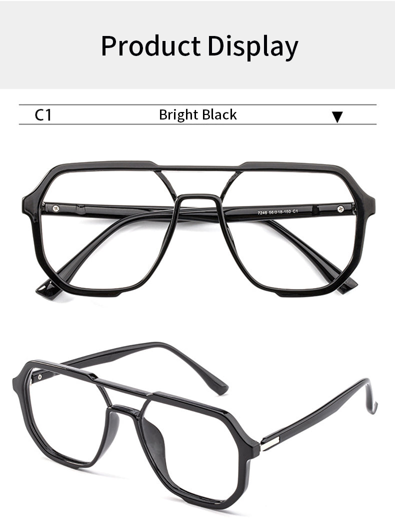 Xbora Unisex Full Rim Square Double Bridge Tr 90 Alloy Eyeglasses 7246.