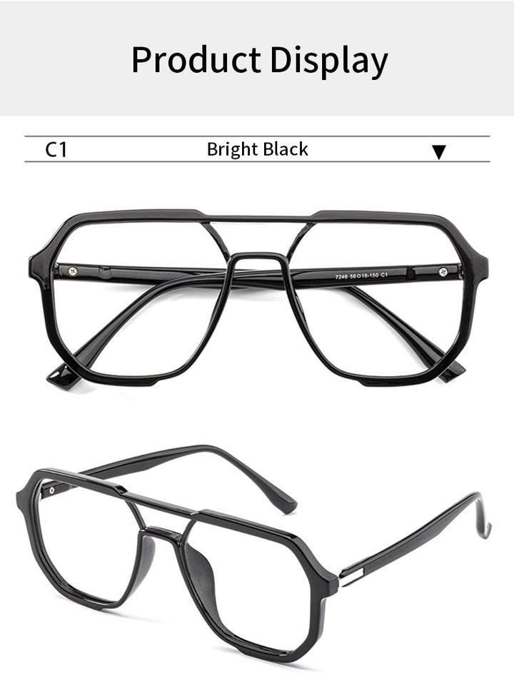Xbora Unisex Full Rim Square Double Bridge Tr 90 Alloy Eyeglasses 7246.