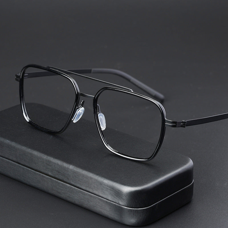Hdcrafter Unisex Full Rim Square Double Bridge Titanium Eyeglasses 42988 — view 1 | Hdcrafter Eyeglasses at FuzWeb