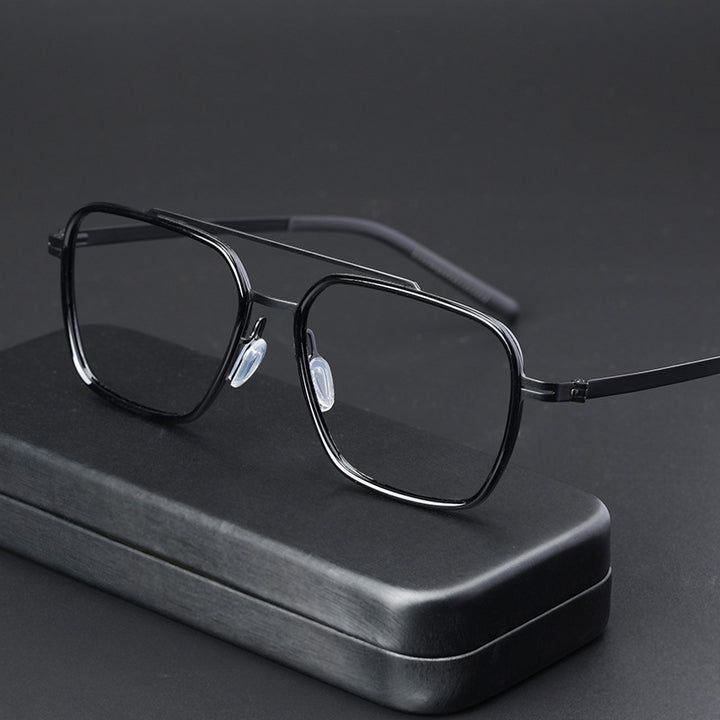 Hdcrafter Unisex Full Rim Square Double Bridge Titanium Eyeglasses 42988 — view 1 | Hdcrafter Eyeglasses at FuzWeb