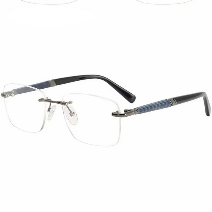 Eleccion Women's Rimless Square Titanium Eyeglasses Rosewood Temples 49201 Rimless Eleccion Gray