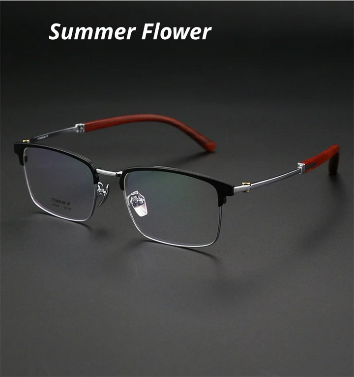 Summer Flower Women's Full Rim Square Titanium Wood Eyeglasses 612336