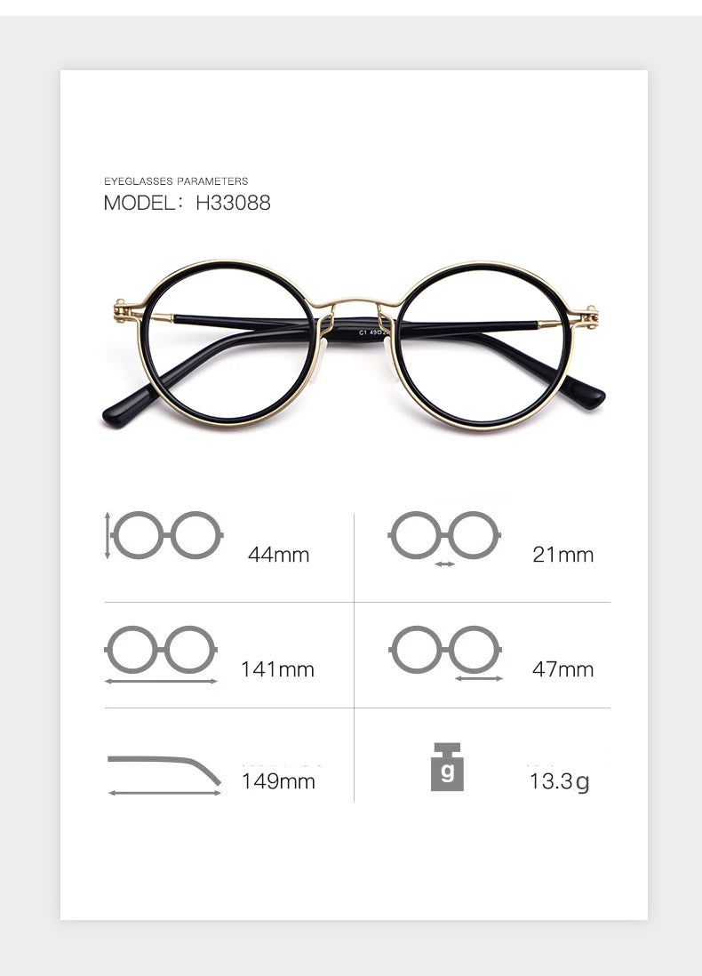 Kocolior Unisex Full Rim Round Alloy Acetate Hyperopic Reading Glasses 2203 — view 17 | Kocolior at FuzWeb