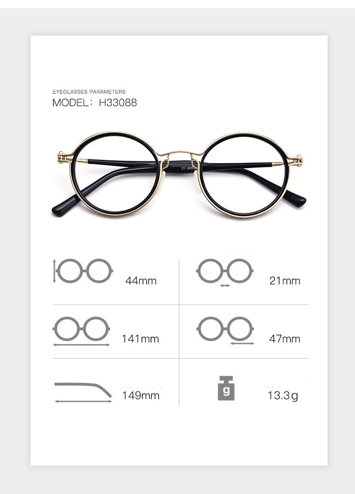 Kocolior Unisex Full Rim Round Alloy Acetate Hyperopic Reading Glasses 2203 — view 17 | Kocolior at FuzWeb