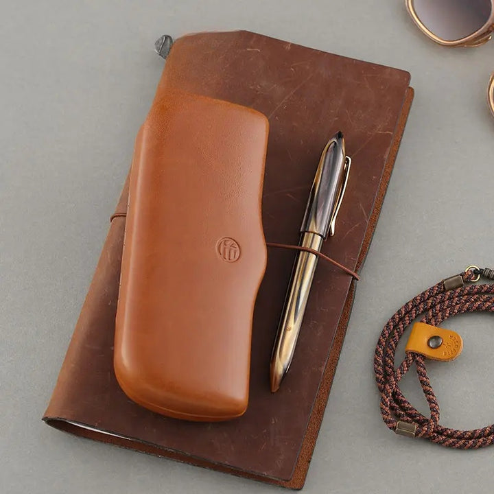 Cubojue Unisex Brown Hard Leather Eyeglass Case C008 — view 2 | Cubojue Case at FuzWeb