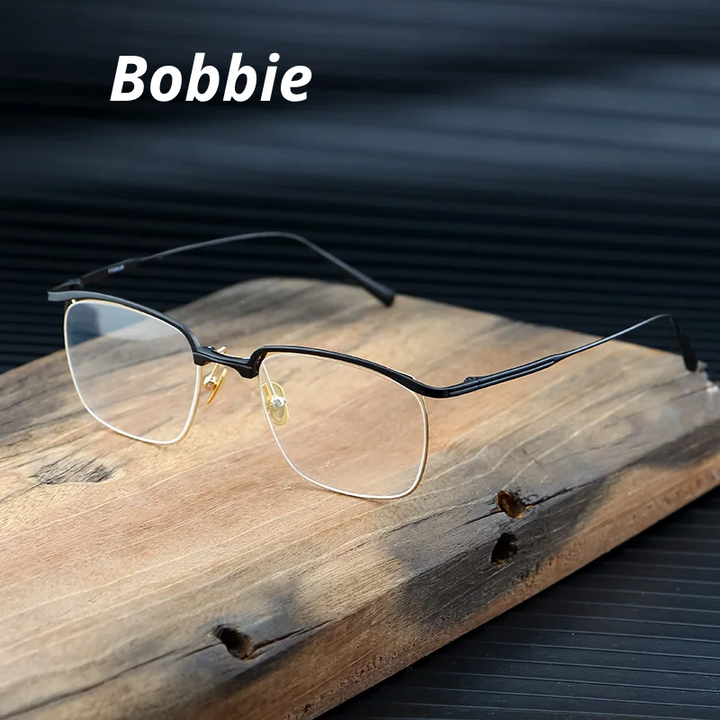 Bobbie Unisex Semi Rim Square Brow Line Titanium Eyeglasses 415121