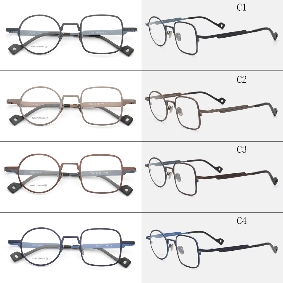 Muzz Men's Full Rim Square Round Asymmetrical Titanium Frame Eyeglasses T7039.