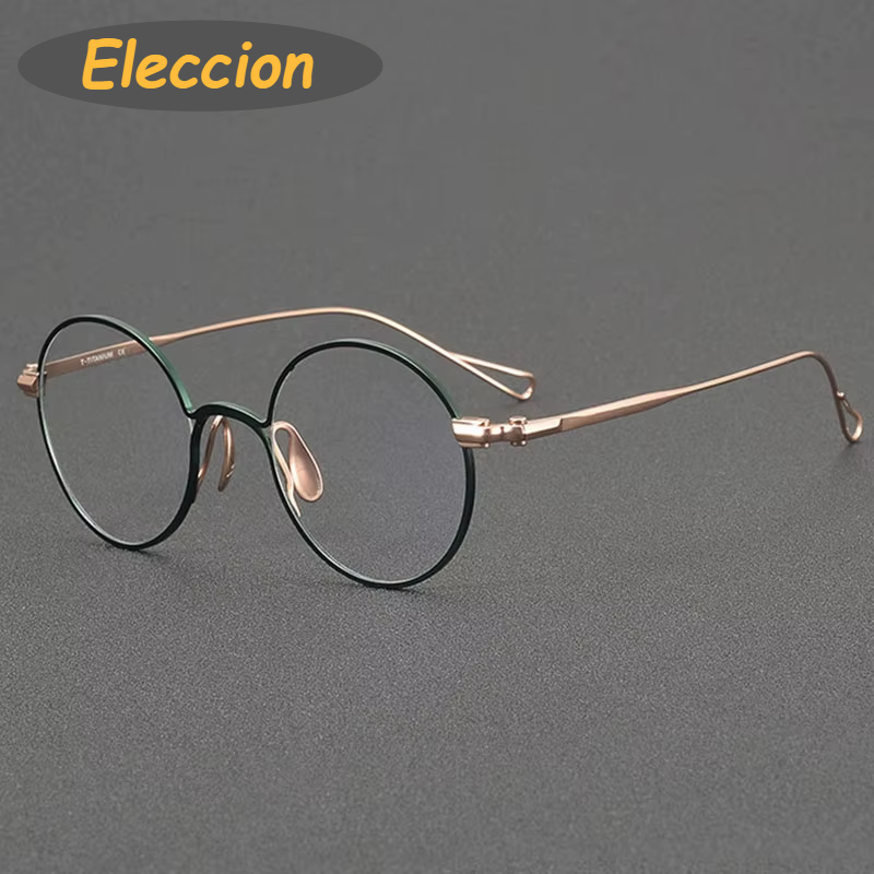 Eleccion Unisex Full Rim Round Titanium Eyeglasses 942152 Full Rim Eleccion Green - Rose