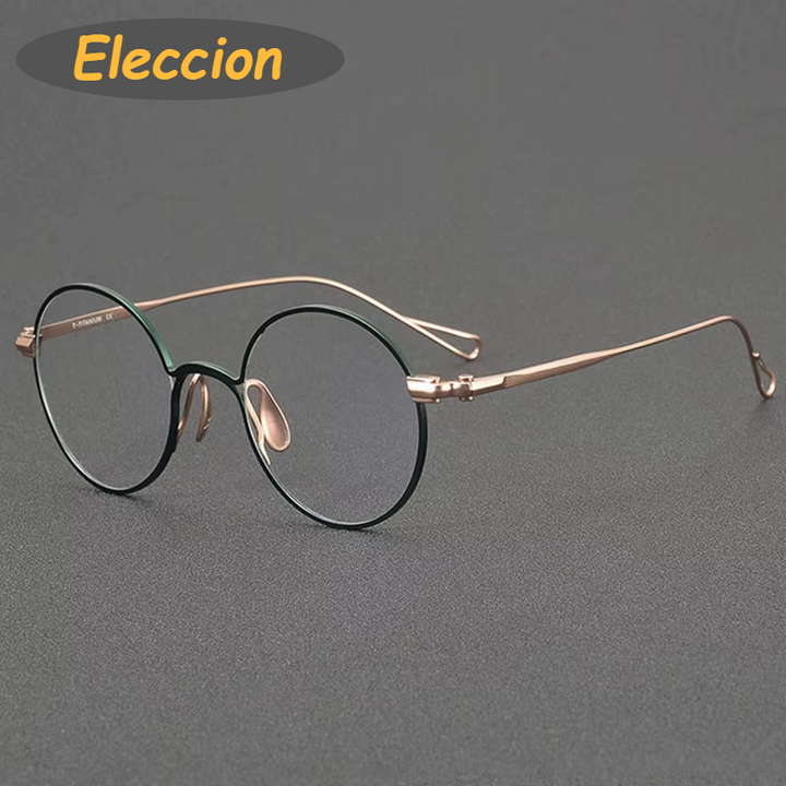 Eleccion Unisex Full Rim Round Titanium Eyeglasses 942152 Full Rim Eleccion Green - Rose