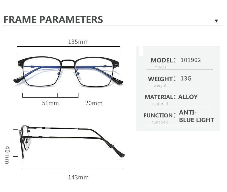 Kocolior Unisex Full Rim Square Alloy Hyperopic Reading Glasses 101902.