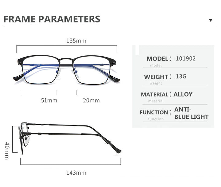 Kocolior Unisex Full Rim Square Alloy Hyperopic Reading Glasses 101902.