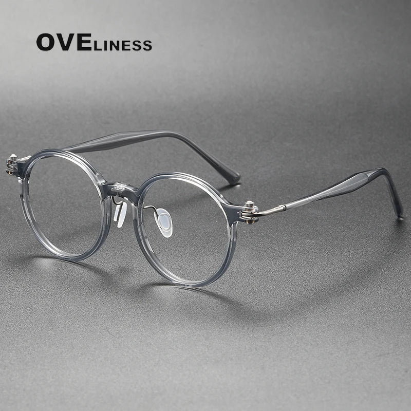 Oveliness Unisex Full Rim Round Acetate Titanium Eyeglasses 395886.