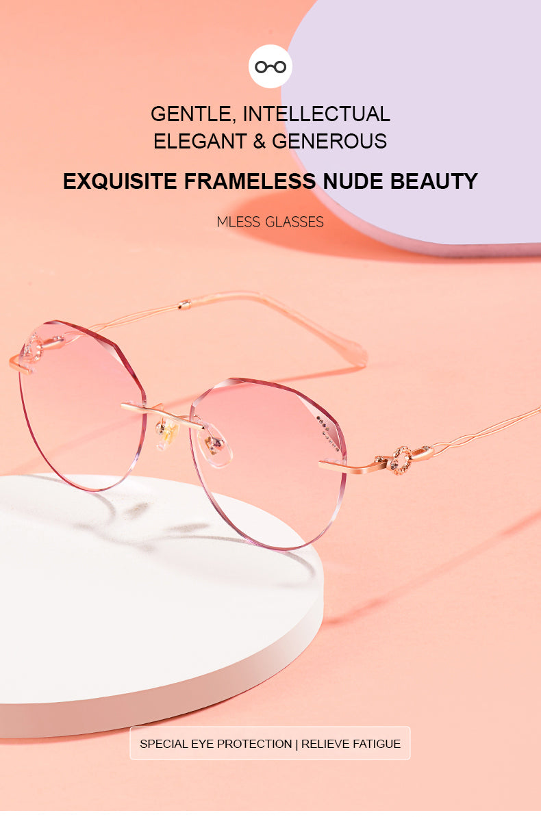 Summer Flower Womens Rimless Flat Top Oval Titanium Eyeglasses 80114 — view 2 | Summer Flower at FuzWeb