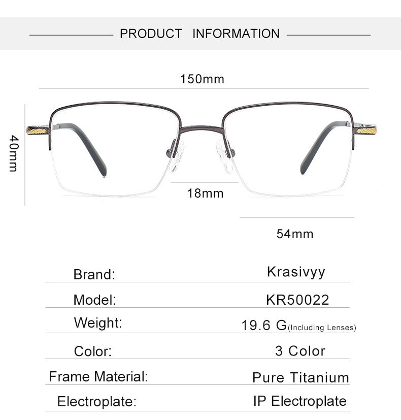 Krasivyy Mens Semi Rim Big Square Titanium Eyeglasses 750022 — view 2 | Krasivyy at FuzWeb