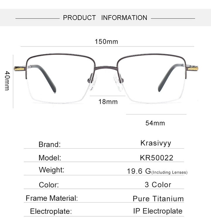 Krasivyy Mens Semi Rim Big Square Titanium Eyeglasses 750022 — view 2 | Krasivyy at FuzWeb