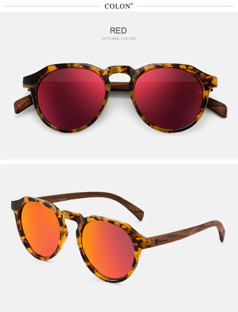 Yimaruili Unisex Full Rim Round Wood Frame HD Polarized Sunglasses 8048 — view 13 | Yimaruili Sunglasses at FuzWeb