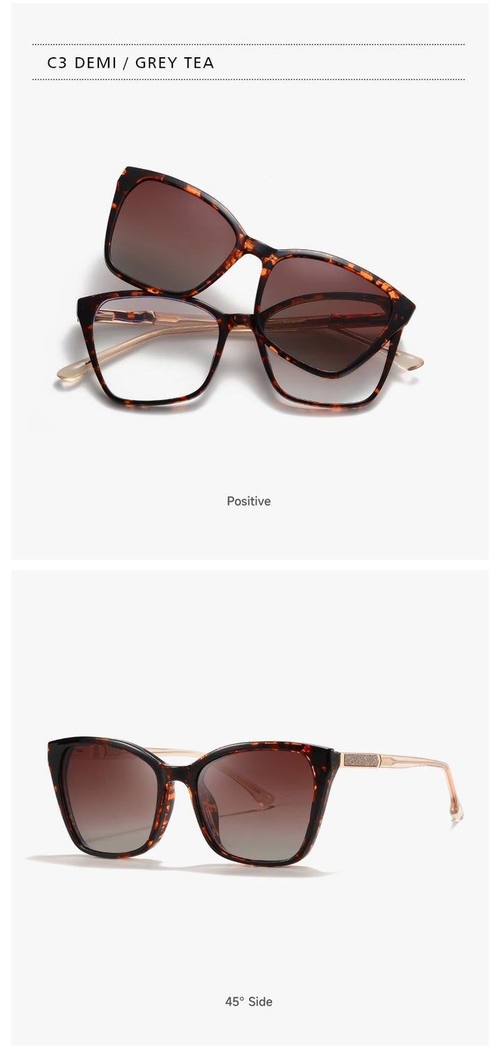 Kansept Unisex Full Rim Square Tr 90 Alloy Reading Glasses Clip On Sunglasses 72005.