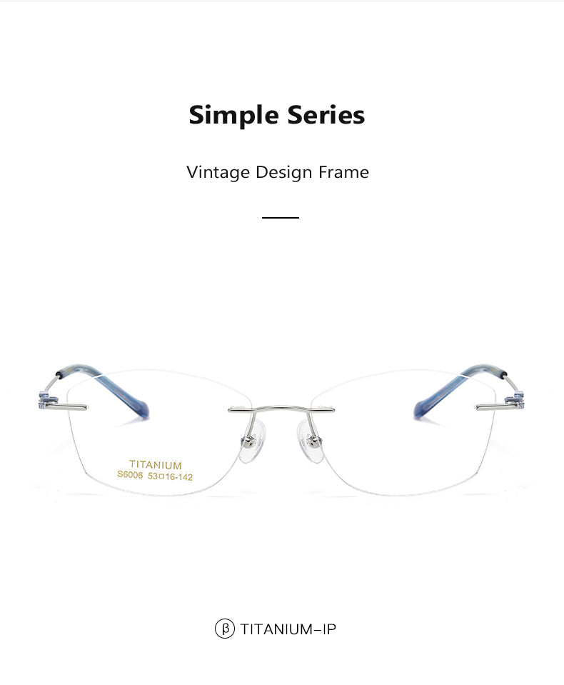 Oveliness Women's Rimless Oval Cat Eye Titanium Eyeglasses 196006.