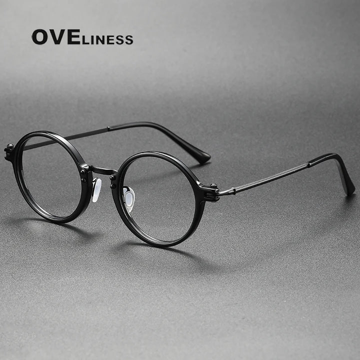 Oveliness Unisex Full Rim Round Acetate Titanium Eyeglasses 5866.