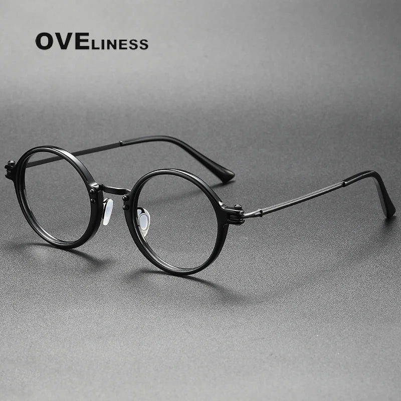 Oveliness Unisex Full Rim Round Acetate Titanium Eyeglasses 5866.