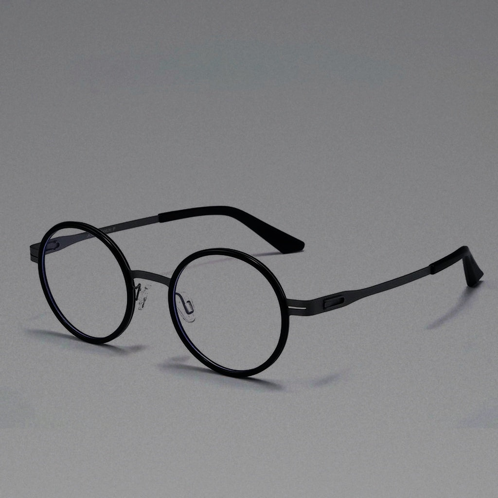 Aror Ultra light Pure Titanium Myopia Glasses Frame Men's Women's Retro Round Glasses Frame With Prescription Hyperopia Frame - C1 Black