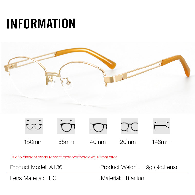 Aror 2027 Handmade Pure Titanium Reading Glasses Men Photochromic Anti Blue Light Myopia Prescription Glasses Frame - Size Chart