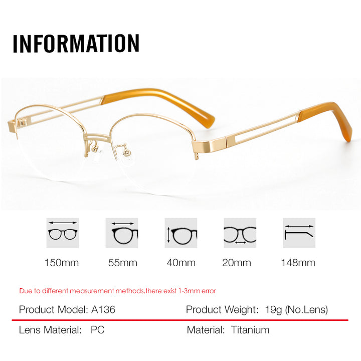 Aror 2027 Handmade Pure Titanium Reading Glasses Men Photochromic Anti Blue Light Myopia Prescription Glasses Frame - Size Chart