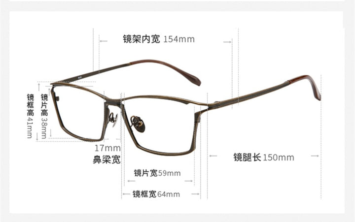Vintage Titanium Square Eyeglasses Frames for Men Handmade Ultralight Trendy Hollow-out Glasses Frame Women Oversized Eyewear - Size Chart