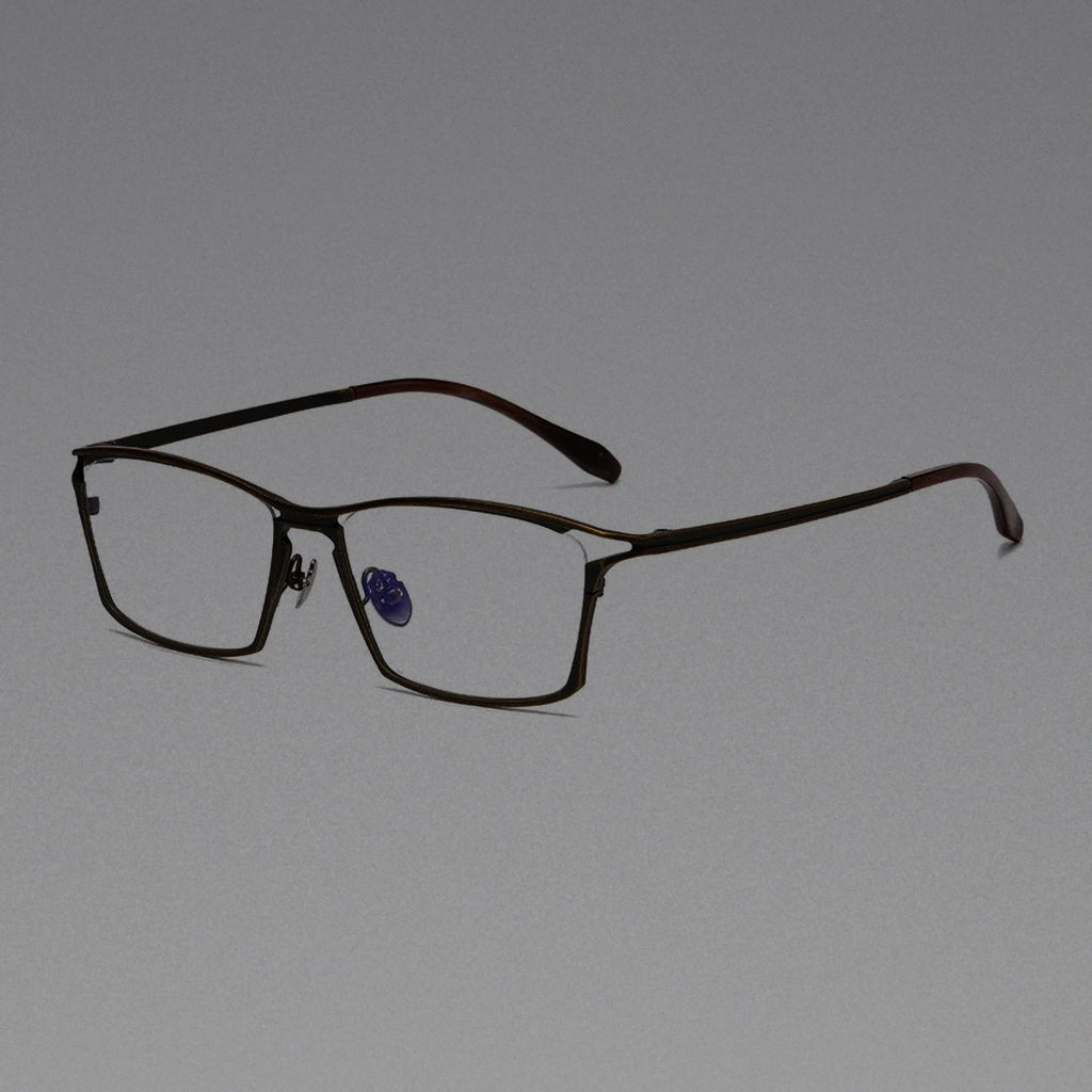 Vintage Titanium Square Eyeglasses Frames for Men Handmade Ultralight Trendy Hollow-out Glasses Frame Women Oversized Eyewear - Bronze