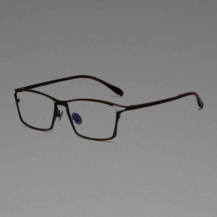 Vintage Titanium Square Eyeglasses Frames for Men Handmade Ultralight Trendy Hollow-out Glasses Frame Women Oversized Eyewear - Bronze