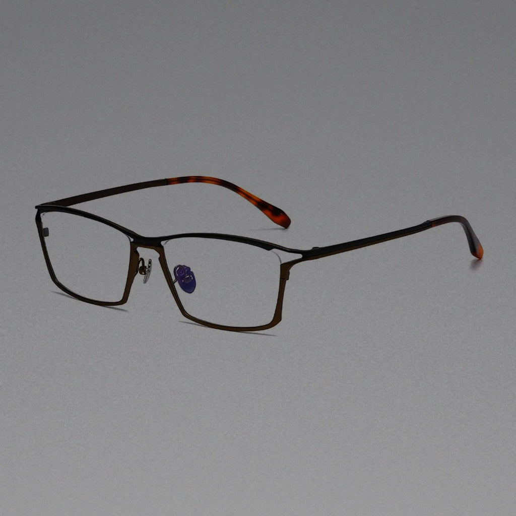 Vintage Titanium Square Eyeglasses Frames for Men Handmade Ultralight Trendy Hollow-out Glasses Frame Women Oversized Eyewear - Black-Bronze