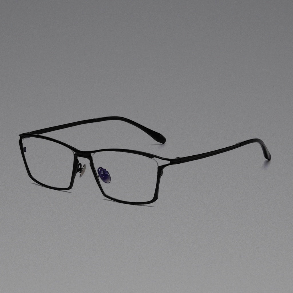 Vintage Titanium Square Eyeglasses Frames for Men Handmade Ultralight Trendy Hollow-out Glasses Frame Women Oversized Eyewear - Black