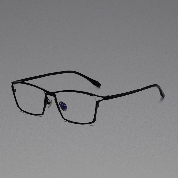 Vintage Titanium Square Eyeglasses Frames for Men Handmade Ultralight Trendy Hollow-out Glasses Frame Women Oversized Eyewear - Black