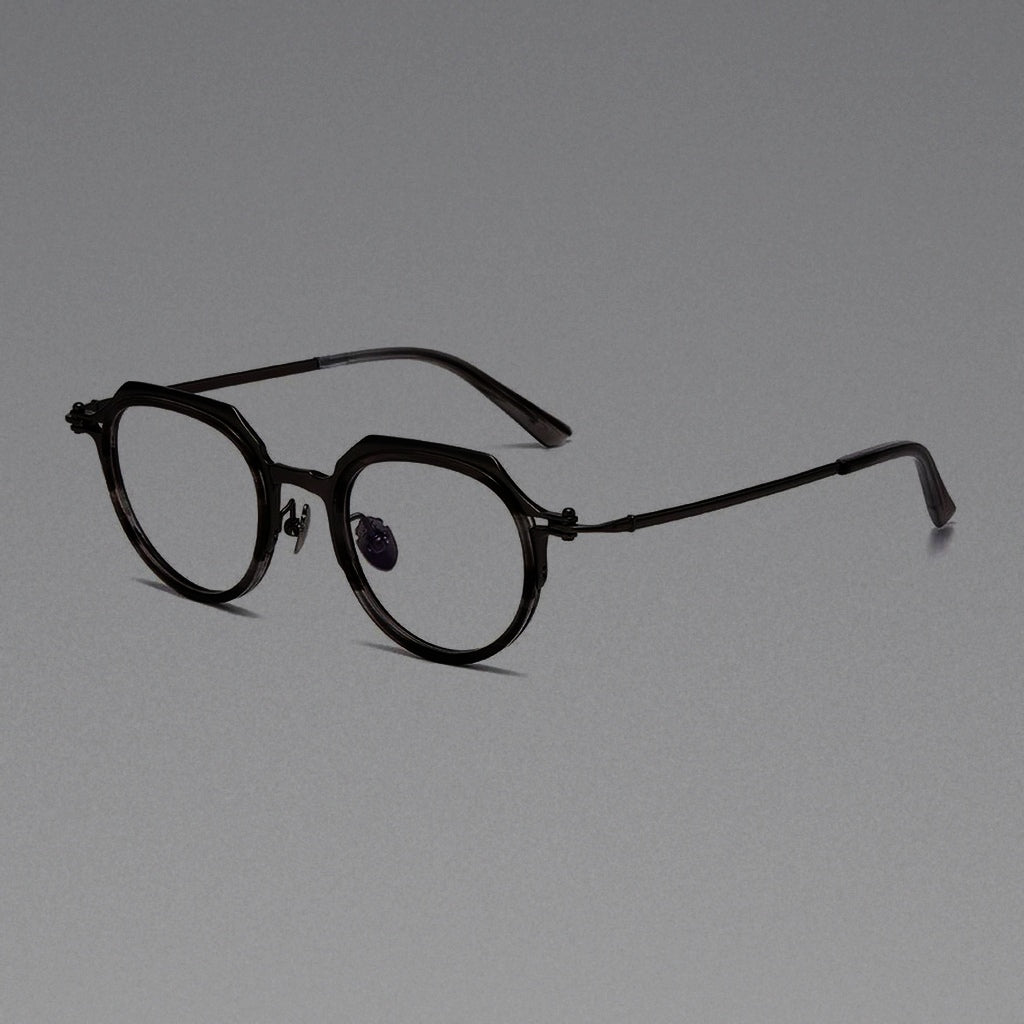 Handmade Vintage Round Glasses Frame Women High Quality Retro Eyeglasses Men Trendy Titanium Acetate Unisex Eyewear Spectacle - Gray