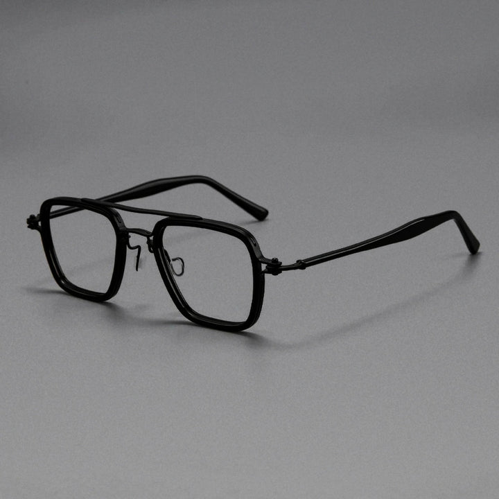 Vintage Titanium Square Oversized Glasses Frame Men Top Quality Trendy Full Rim Eyeglasses Women Handmade Retro Stylish Eyewear - Black