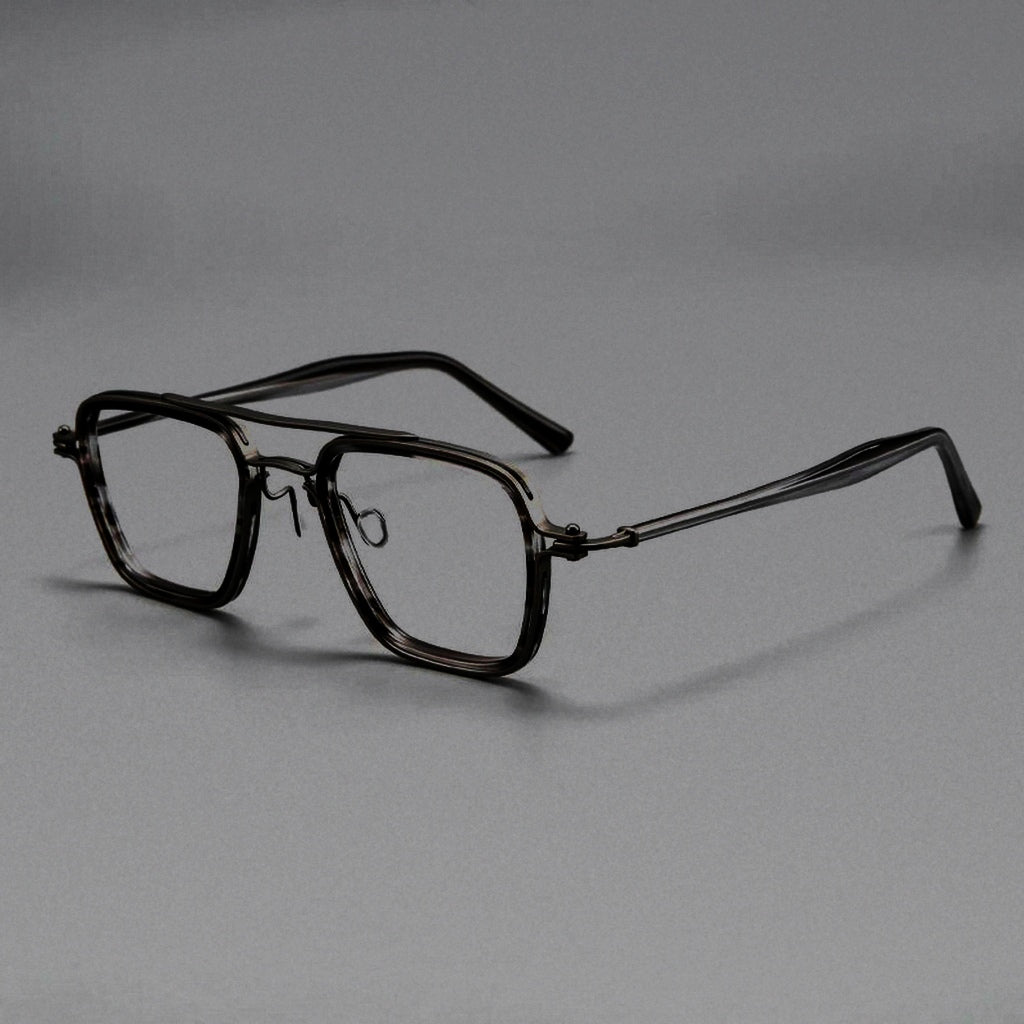 Vintage Titanium Square Oversized Glasses Frame Men Top Quality Trendy Full Rim Eyeglasses Women Handmade Retro Stylish Eyewear - Stripes-Gray