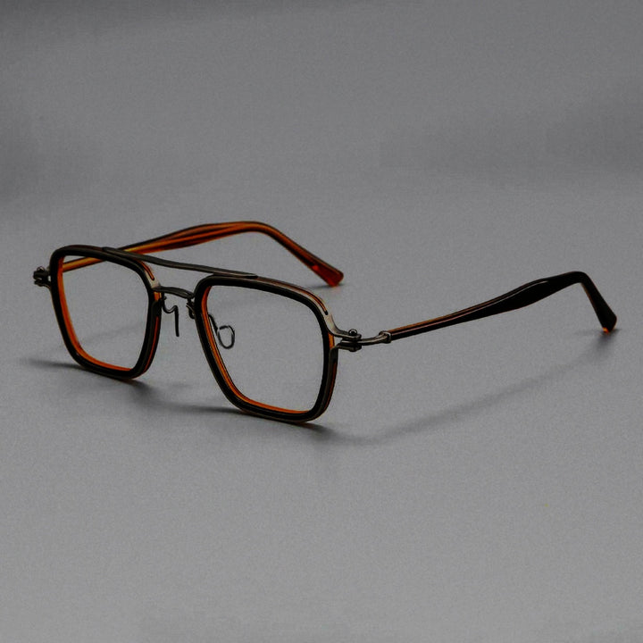Vintage Titanium Square Oversized Glasses Frame Men Top Quality Trendy Full Rim Eyeglasses Women Handmade Retro Stylish Eyewear - Brown-Gray