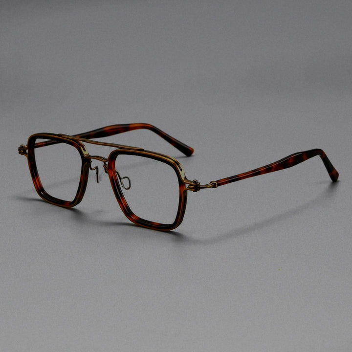 Vintage Titanium Square Oversized Glasses Frame Men Top Quality Trendy Full Rim Eyeglasses Women Handmade Retro Stylish Eyewear - Tortoise-Bronze